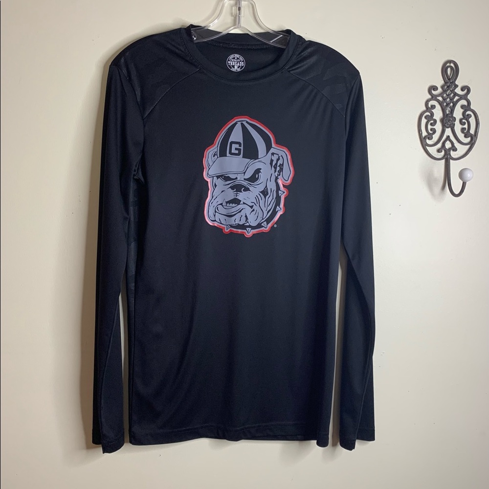 UGA Bulldog Long Sleeve Black Crewneck Performance Shirt Sz S